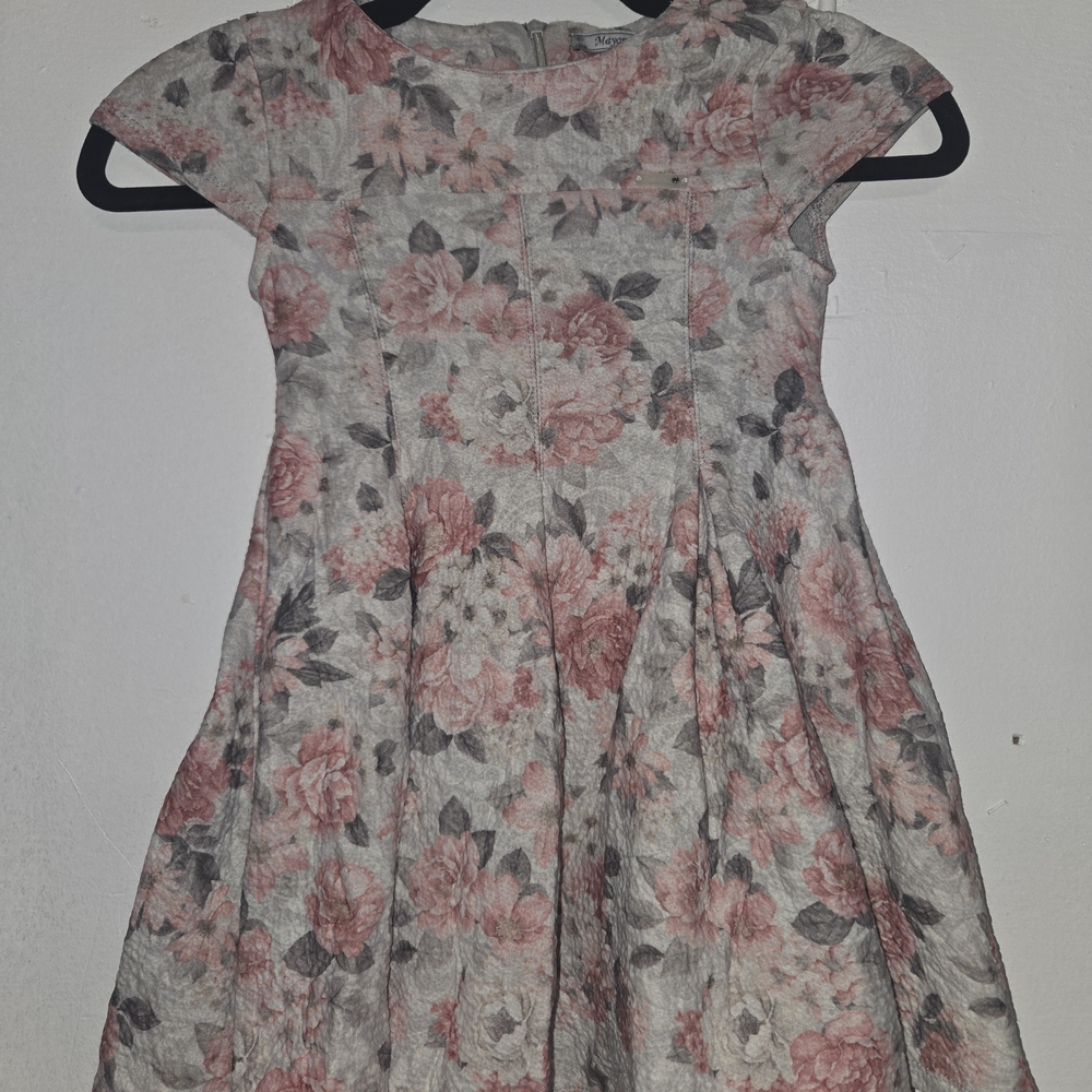 Mayoral Pink and Gray Floral Fit-and-Flare Dress
